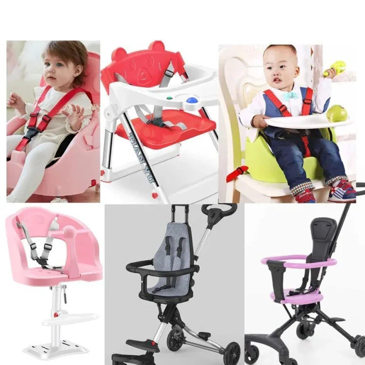 Baby Dining Chair Stroller Safety Strap Five-Point  Type A Version + Fixed Strap + Thick Shoulder Pad + Large Crotch Protector, Black, Red, Pink, Sky Blue, Grey