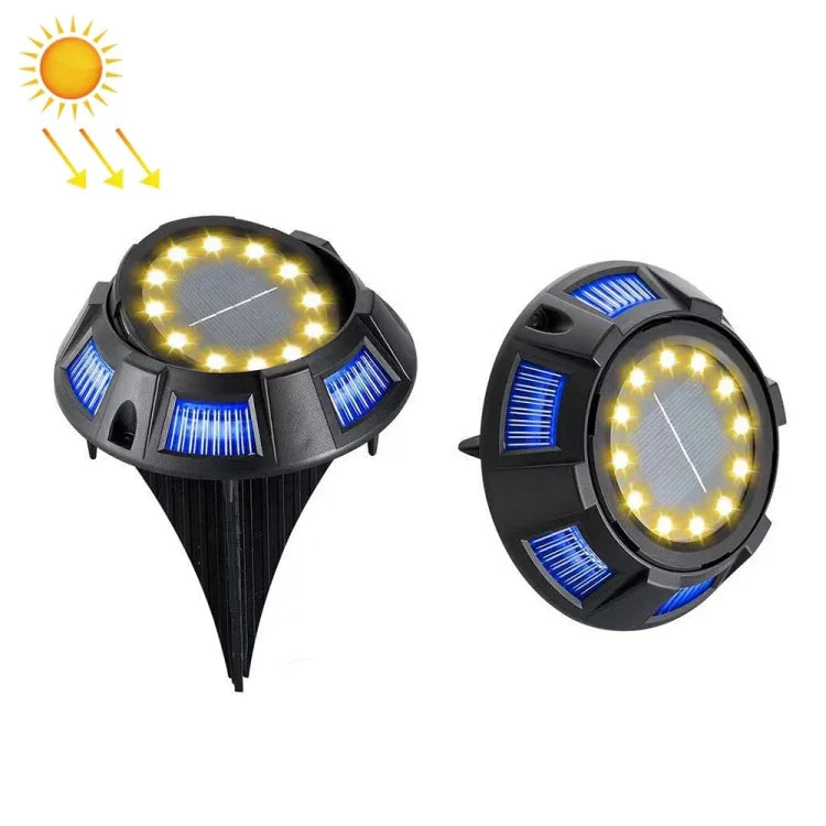 Outdoor Solar Underground Lamp Rotating Buried Lawn Lamp , Spec:, 12 LEDs White+Blue Light (Aluminum Shell), 12 LEDs Warm+Blue Light (Aluminum Shell), 12 LEDs White+Color Llight (Aluminum Shell), 12 LEDs Warm+Color Light (Aluminum Shell)
