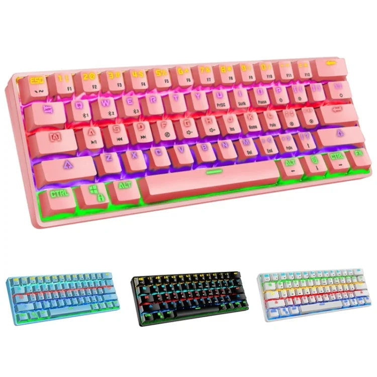 Clavier mécanique LEAVEN K28 61 touches RVB sans fil Bluetooth + filaire double mode pour jeux et bureau, longueur de câble : 1,5 m, Axe vert (blanc), Axe vert (bleu), Axe vert (rose), Axe rouge (blanc), Axe rouge (bleu), Axe rouge (rose), Axe thé (blanc)