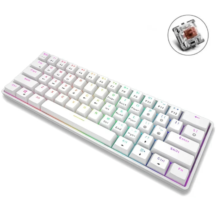 Clavier mécanique LEAVEN K28 61 touches RVB sans fil Bluetooth + filaire double mode pour jeux et bureau, longueur de câble : 1,5 m, Axe vert (blanc), Axe vert (bleu), Axe vert (rose), Axe rouge (blanc), Axe rouge (bleu), Axe rouge (rose), Axe thé (blanc)