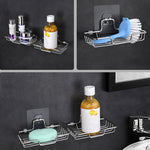 Support mural de rangement de savon de salle de bain en acier inoxydable, Style : Simple couche avec autocollant, Simple couche avec autocollant, Simple couche incurvée avec autocollant