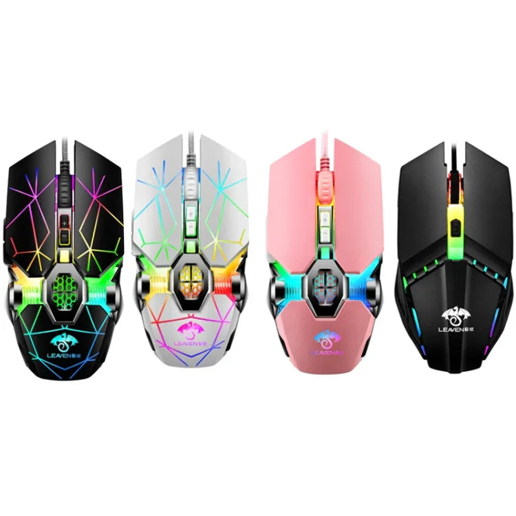 Souris gaming mécanique LEAVEN 7 boutons 4000 DPI USB filaire de bureau lumineuse RGB, longueur de câble: 1,5m, S30 Noir, S30 Blanc, S30 Rose, S10 Noir
