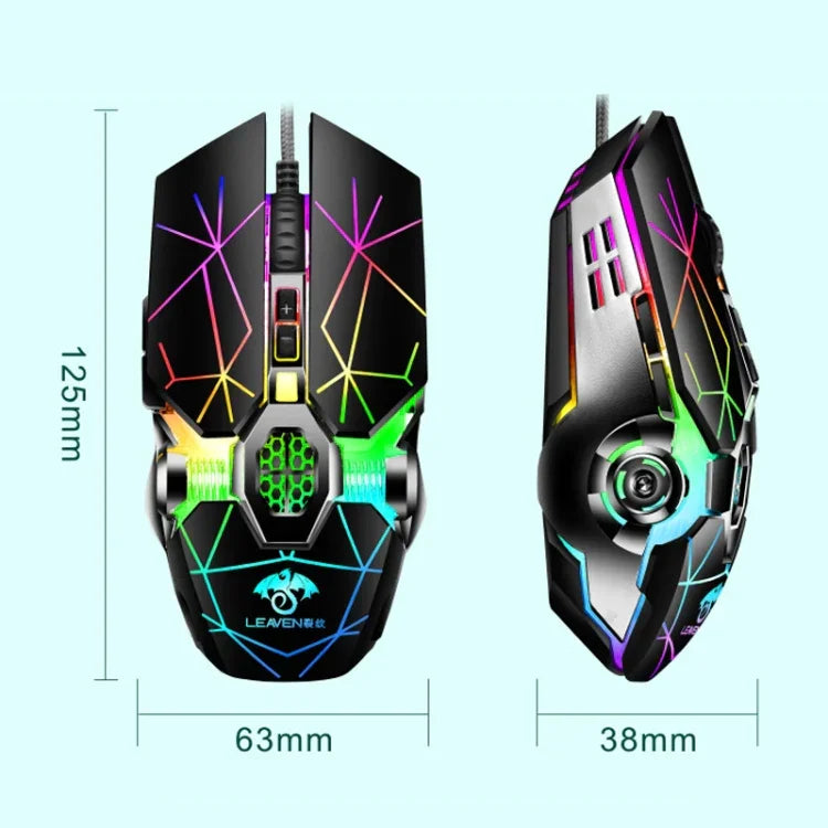 Souris gaming mécanique LEAVEN 7 boutons 4000 DPI USB filaire de bureau lumineuse RGB, longueur de câble: 1,5m, S30 Noir, S30 Blanc, S30 Rose, S10 Noir