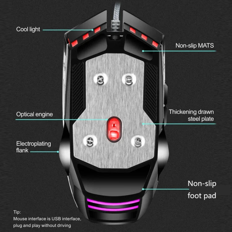 Souris gaming mécanique LEAVEN 7 boutons 4000 DPI USB filaire de bureau lumineuse RGB, longueur de câble: 1,5m, S30 Noir, S30 Blanc, S30 Rose, S10 Noir