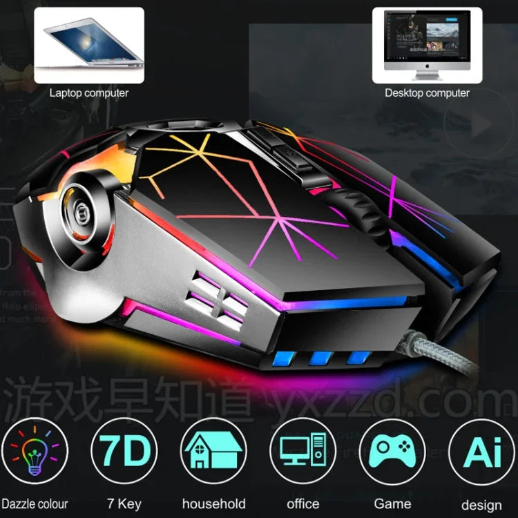 Souris gaming mécanique LEAVEN 7 boutons 4000 DPI USB filaire de bureau lumineuse RGB, longueur de câble: 1,5m, S30 Noir, S30 Blanc, S30 Rose, S10 Noir