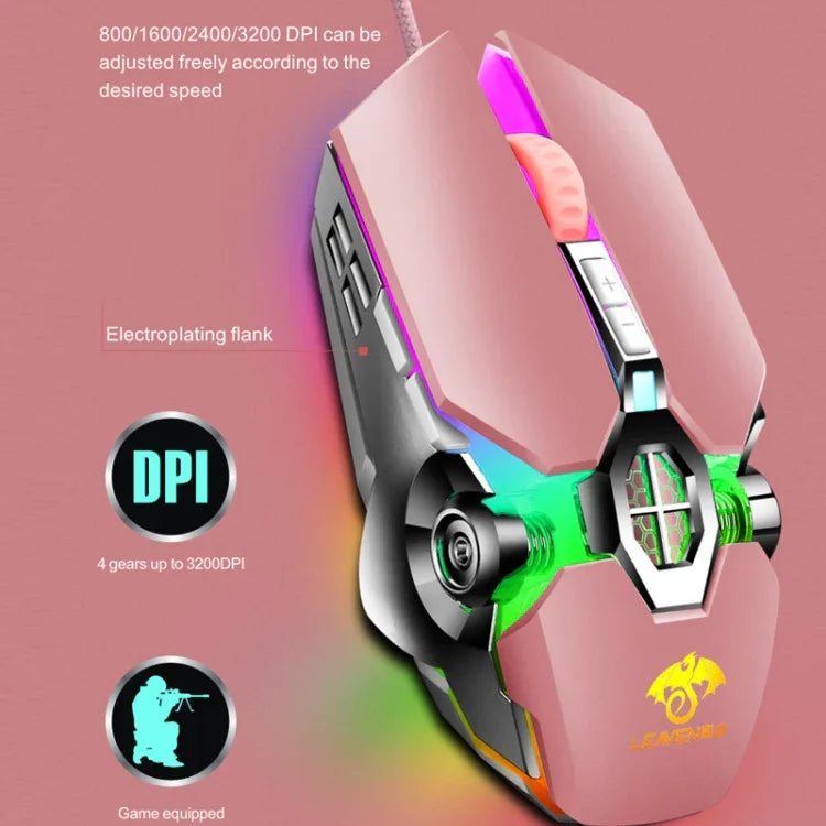 Souris gaming mécanique LEAVEN 7 boutons 4000 DPI USB filaire de bureau lumineuse RGB, longueur de câble: 1,5m, S30 Noir, S30 Blanc, S30 Rose, S10 Noir