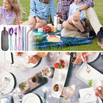 7 in 1 Cutlery Spoon Chopsticks And Straw Set Stainless Steel Portable Cutlery Set, Silver + Light Bag, Gold+ Light Bag, Rose+ Light Bag, Symphony + Light Bag, Black+ Light Bag, Silver + Deep Bag, Gold  + Deep Bag, Rose  + Deep Bag, Symphony + Deep Bag...