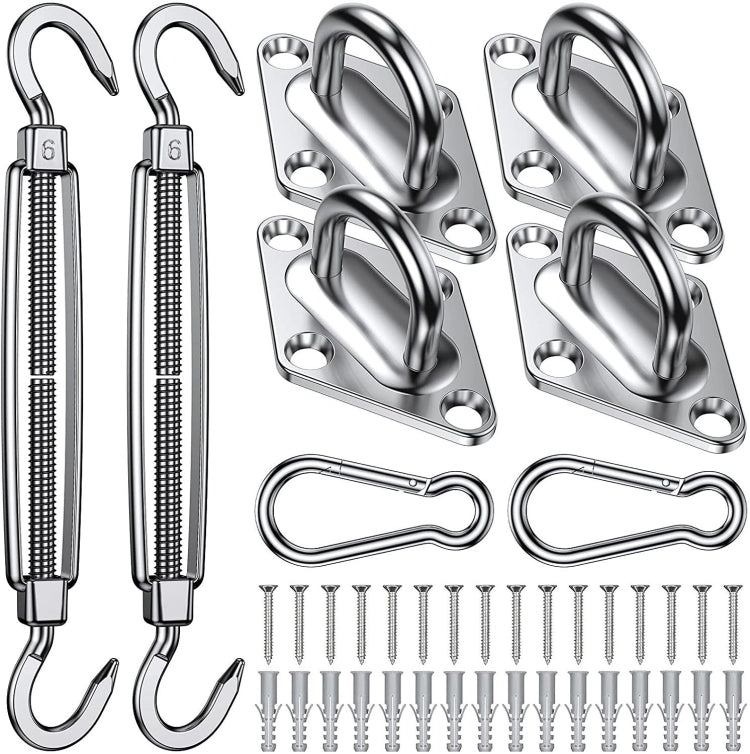 Kit d'accessoires de fixation pour voile d'ombrage 24 en 1 en acier inoxydable 304, boucle diamant, ressort de panier de fleurs, Spéc. : 24 pièces/ensemble M6