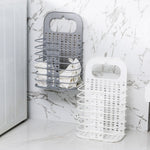 Panier à linge sale mural pliable sans perforation pour salle de bain domestique, panier de rangement pour jouets, blanc, gris