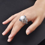 Vintage Silver Hollow Natural Opal Rings Feather Pattern Rings for Women Jewelry, 6, 7, 9