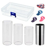 M02219 Coffret 4 en 1 : barre de glisse en plexiglas + barre de glisse en acier inoxydable + médiator en celluloïd + boîte en plastique, barre de glisse en plexiglas