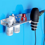 Support mural en aluminium doré pour sèche-cheveux, avec gobelet (argent), avec gobelet (or), avec double gobelet, avec porte-brosses à dents