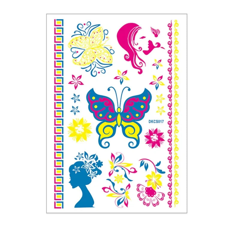 10 autocollants de tatouage de bras de fleur fluorescente autocollants de visage autocollants de tatouage de plume imperméables, DKCS010, DKCS017, DKCS019, DKCS022, DKCS025, DKCS028, DKCS032, DKCS033, DKCS034, DKCS036, DKCS037, DKCS042