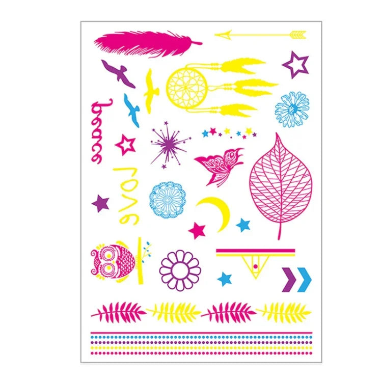 10 autocollants de tatouage de bras de fleur fluorescente autocollants de visage autocollants de tatouage de plume imperméables, DKCS010, DKCS017, DKCS019, DKCS022, DKCS025, DKCS028, DKCS032, DKCS033, DKCS034, DKCS036, DKCS037, DKCS042