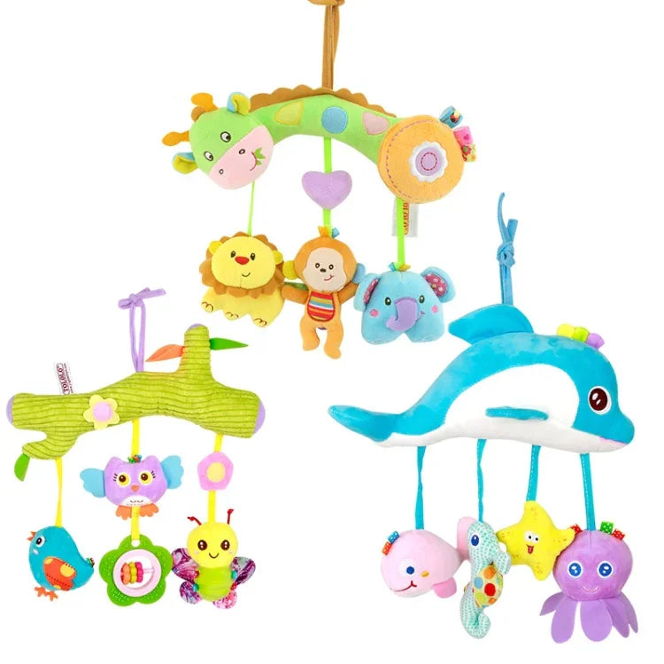 Jouets de bébé 0-1 an, clochettes d'animaux pour lit, jouets en peluche apaisants, hochets de bébé, à suspendre à la poussette, A barre transversale - Cerf, B barre transversale - Dauphins, C barre transversale - Oiseaux