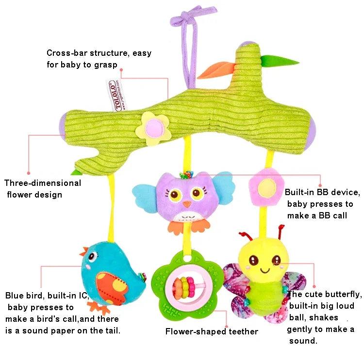 Jouets de bébé 0-1 an, clochettes d'animaux pour lit, jouets en peluche apaisants, hochets de bébé, à suspendre à la poussette, A barre transversale - Cerf, B barre transversale - Dauphins, C barre transversale - Oiseaux