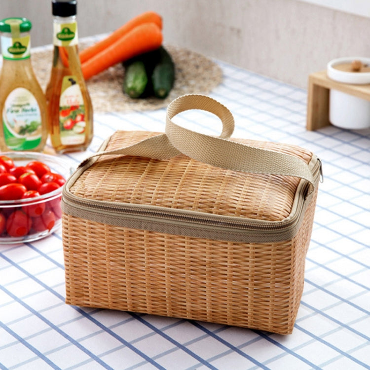 Sac à déjeuner isotherme portable en toile imitation rotin pour pique-nique