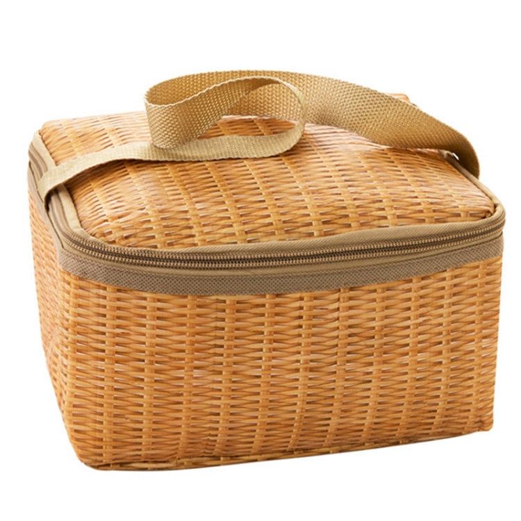 Sac à déjeuner isotherme portable en toile imitation rotin pour pique-nique