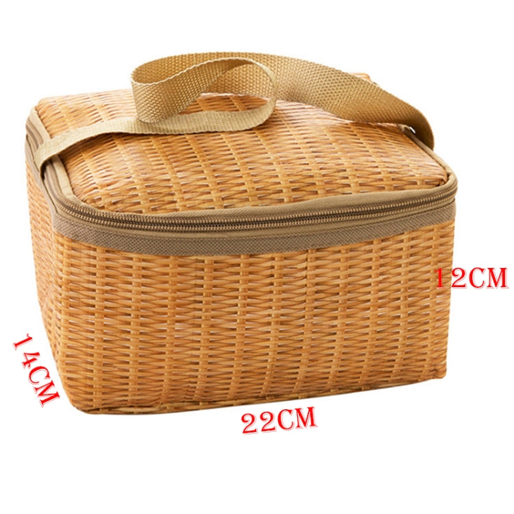 Sac à déjeuner isotherme portable en toile imitation rotin pour pique-nique