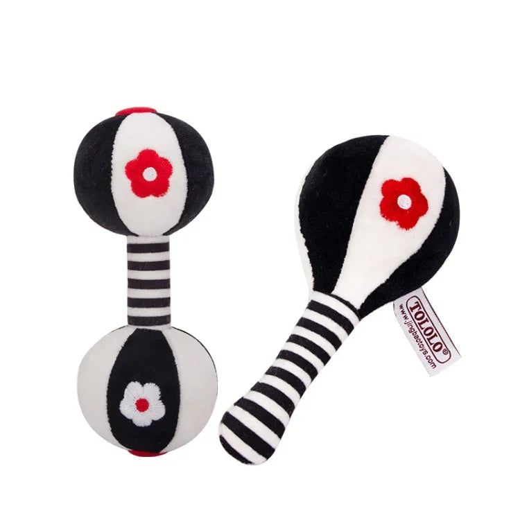 TOLOLO 1 paire de jouets éducatifs pour bébé Entraînement visuel précoce, hochet haltère en sable noir et blanc pour nouveau-né, T168263-2