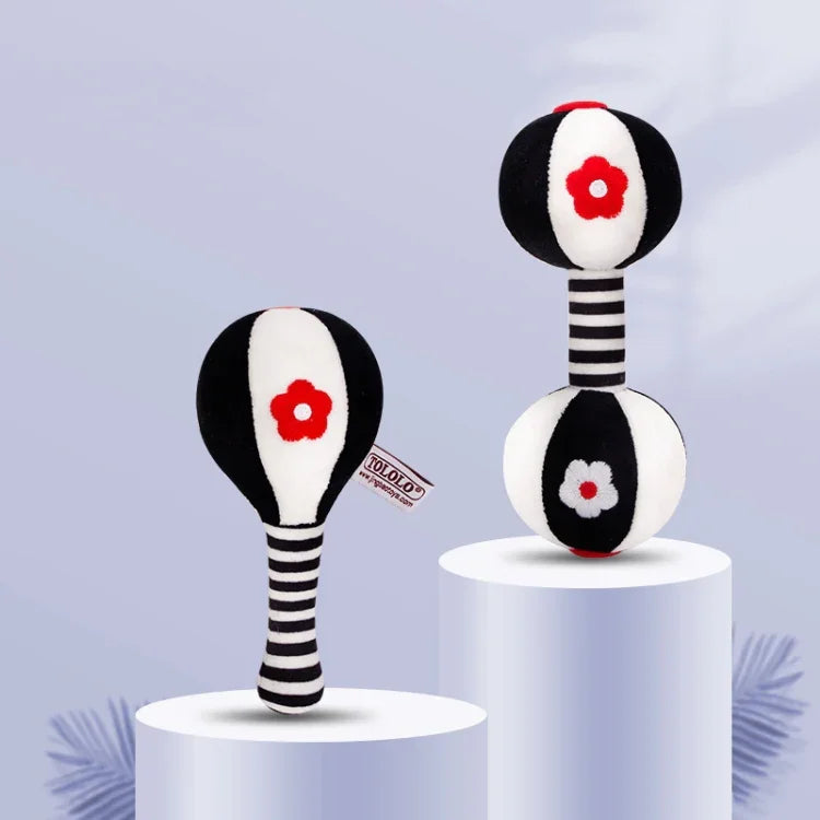 TOLOLO 1 paire de jouets éducatifs pour bébé Entraînement visuel précoce, hochet haltère en sable noir et blanc pour nouveau-né, T168263-2