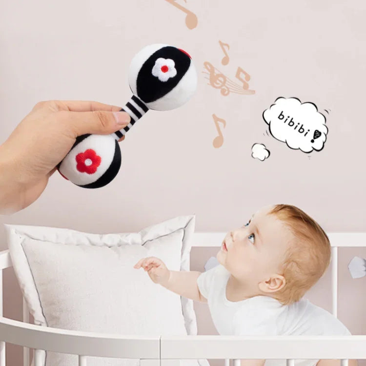 TOLOLO 1 paire de jouets éducatifs pour bébé Entraînement visuel précoce, hochet haltère en sable noir et blanc pour nouveau-né, T168263-2