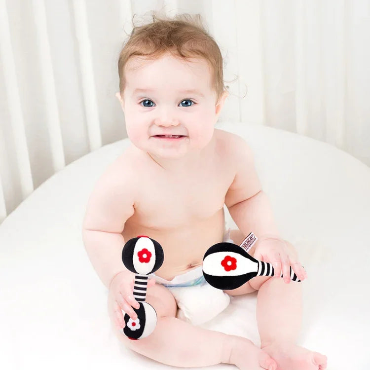 TOLOLO 1 paire de jouets éducatifs pour bébé Entraînement visuel précoce, hochet haltère en sable noir et blanc pour nouveau-né, T168263-2