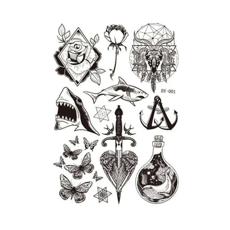 10 autocollants de tatouage éphémère pour adultes, motif animal ou fleur, fluorescent, phosphorescent, résistant à l'eau, couleurs changeantes, BY-001, BY-002, BY-003, BY-004, BY-005, BY-006, BY-007, BY-008