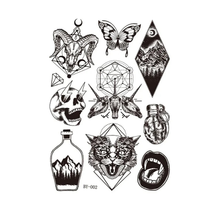 10 autocollants de tatouage éphémère pour adultes, motif animal ou fleur, fluorescent, phosphorescent, résistant à l'eau, couleurs changeantes, BY-001, BY-002, BY-003, BY-004, BY-005, BY-006, BY-007, BY-008