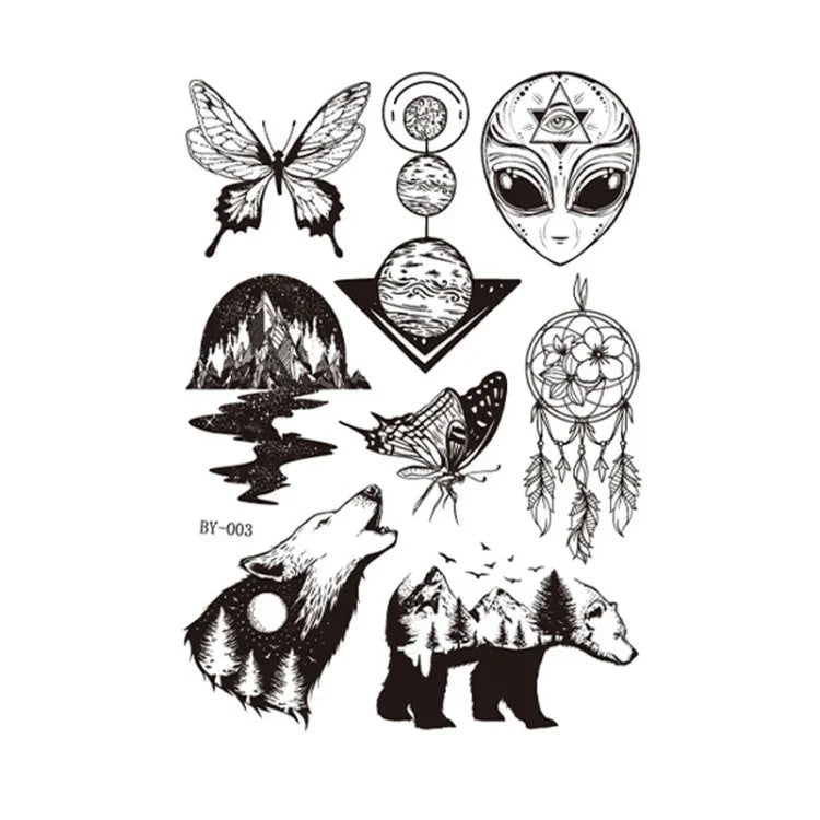 10 autocollants de tatouage éphémère pour adultes, motif animal ou fleur, fluorescent, phosphorescent, résistant à l'eau, couleurs changeantes, BY-001, BY-002, BY-003, BY-004, BY-005, BY-006, BY-007, BY-008