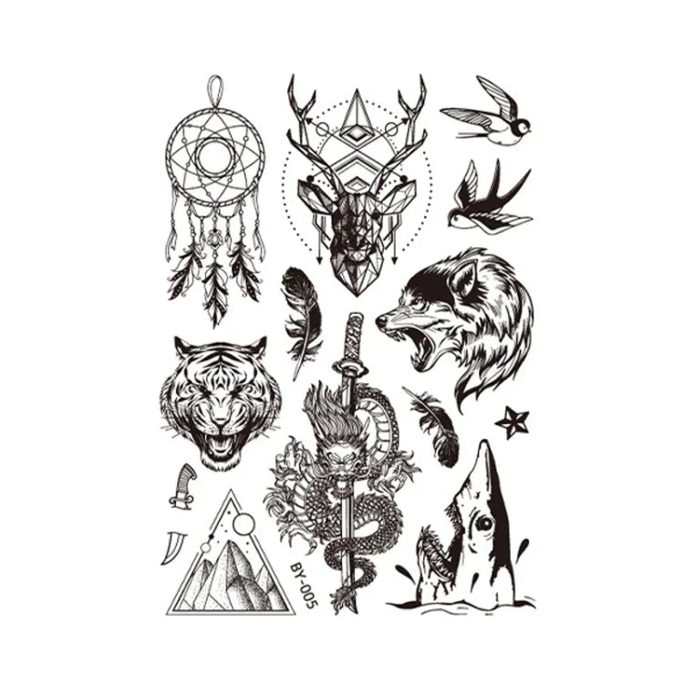 10 autocollants de tatouage éphémère pour adultes, motif animal ou fleur, fluorescent, phosphorescent, résistant à l'eau, couleurs changeantes, BY-001, BY-002, BY-003, BY-004, BY-005, BY-006, BY-007, BY-008