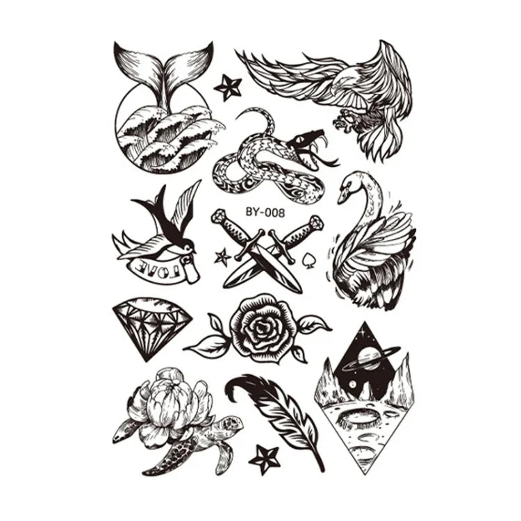 10 autocollants de tatouage éphémère pour adultes, motif animal ou fleur, fluorescent, phosphorescent, résistant à l'eau, couleurs changeantes, BY-001, BY-002, BY-003, BY-004, BY-005, BY-006, BY-007, BY-008