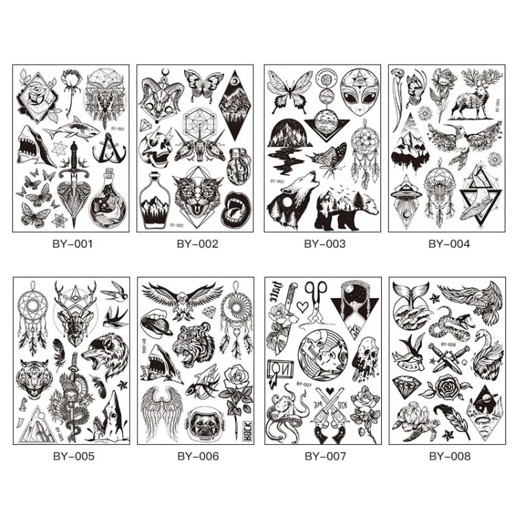 10 autocollants de tatouage éphémère pour adultes, motif animal ou fleur, fluorescent, phosphorescent, résistant à l'eau, couleurs changeantes, BY-001, BY-002, BY-003, BY-004, BY-005, BY-006, BY-007, BY-008
