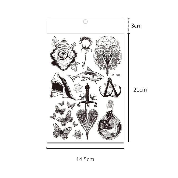 10 autocollants de tatouage éphémère pour adultes, motif animal ou fleur, fluorescent, phosphorescent, résistant à l'eau, couleurs changeantes, BY-001, BY-002, BY-003, BY-004, BY-005, BY-006, BY-007, BY-008