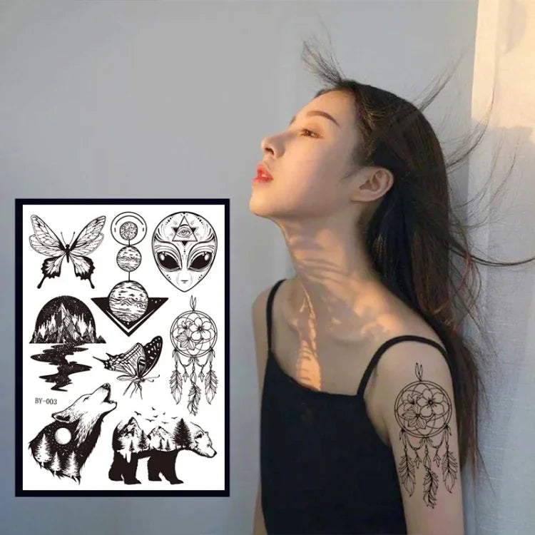 10 autocollants de tatouage éphémère pour adultes, motif animal ou fleur, fluorescent, phosphorescent, résistant à l'eau, couleurs changeantes, BY-001, BY-002, BY-003, BY-004, BY-005, BY-006, BY-007, BY-008