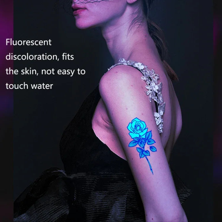 10 autocollants de tatouage éphémère pour adultes, motif animal ou fleur, fluorescent, phosphorescent, résistant à l'eau, couleurs changeantes, BY-001, BY-002, BY-003, BY-004, BY-005, BY-006, BY-007, BY-008