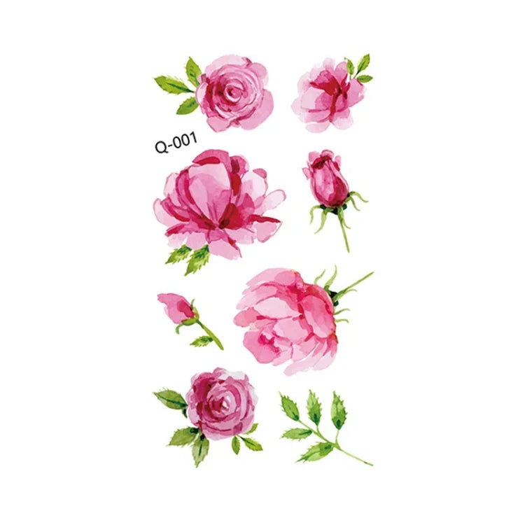 50 autocollants de tatouage littéraires petites fleurs fraîches Rose imperméable et durable pour le bras, Q-001, Q-002, Q-003, Q-012, Q-016, Q-017, Q-019, Q-022, Q-025, Q-029, Q-031, Q-032