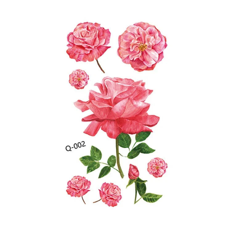 50 autocollants de tatouage littéraires petites fleurs fraîches Rose imperméable et durable pour le bras, Q-001, Q-002, Q-003, Q-012, Q-016, Q-017, Q-019, Q-022, Q-025, Q-029, Q-031, Q-032
