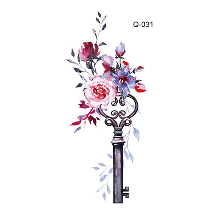 50 autocollants de tatouage littéraires petites fleurs fraîches Rose imperméable et durable pour le bras, Q-001, Q-002, Q-003, Q-012, Q-016, Q-017, Q-019, Q-022, Q-025, Q-029, Q-031, Q-032