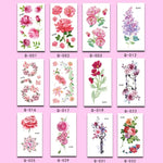 50 autocollants de tatouage littéraires petites fleurs fraîches Rose imperméable et durable pour le bras, Q-001, Q-002, Q-003, Q-012, Q-016, Q-017, Q-019, Q-022, Q-025, Q-029, Q-031, Q-032