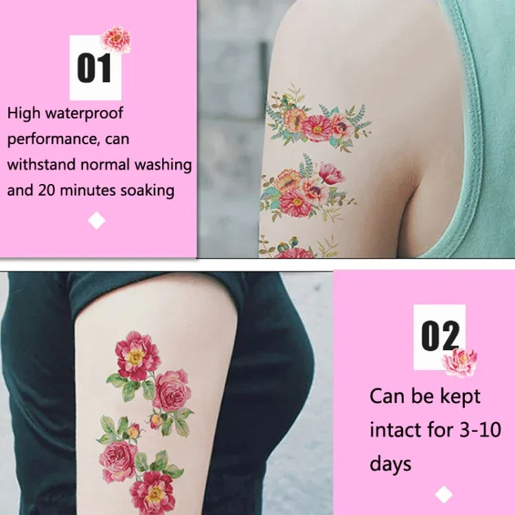 50 autocollants de tatouage littéraires petites fleurs fraîches Rose imperméable et durable pour le bras, Q-001, Q-002, Q-003, Q-012, Q-016, Q-017, Q-019, Q-022, Q-025, Q-029, Q-031, Q-032