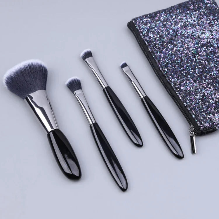 Lot de 4 pinceaux de maquillage galets noirs, pinceau fard à paupières, pinceau fond de teint, pinceau de maquillage portable, style : pinceau nu.