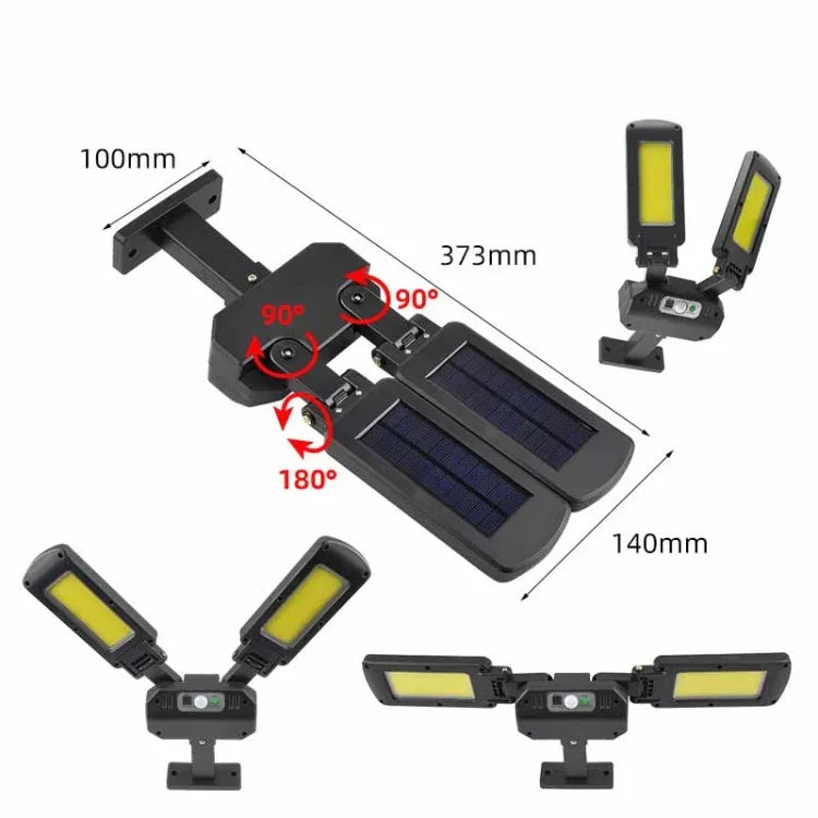 TG-TY097 Lampe Solaire Murale Extérieure à 2 Têtes avec Détection de Mouvement, Éclairage de Jardin LED, 200 COB
