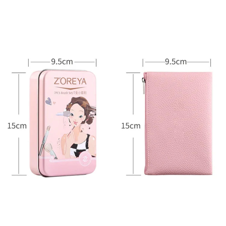 ZOREYA ZS744 Lot de 7 pinceaux de maquillage Outils de beauté Pinceau, Rose + Pochette, Noir + Pochette, Rose + Boîte en fer, Noir + Boîte en fer