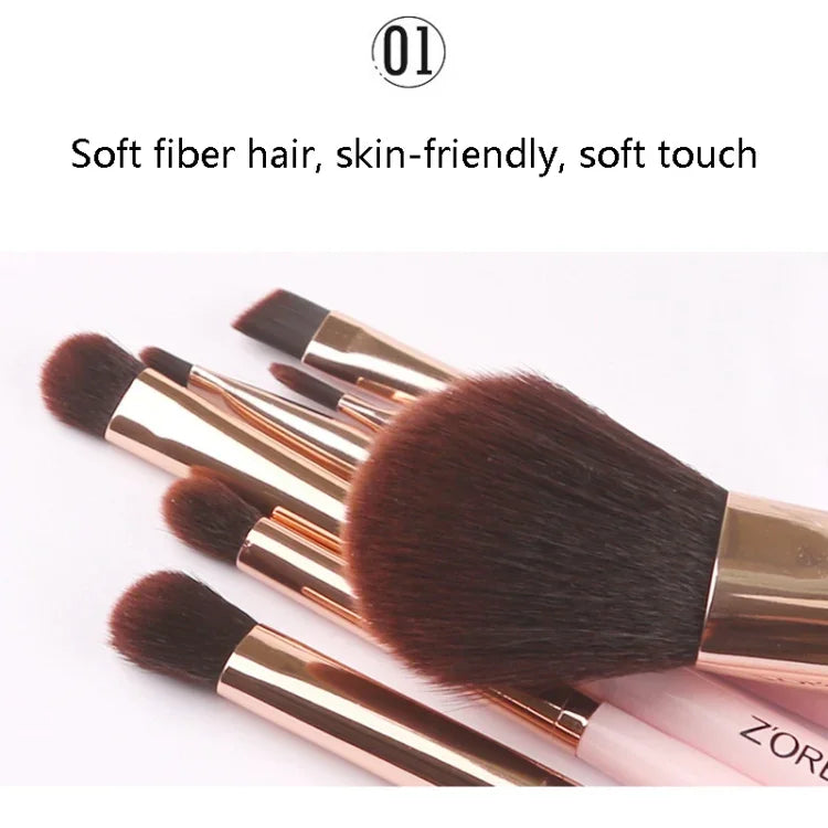 ZOREYA ZS744 Lot de 7 pinceaux de maquillage Outils de beauté Pinceau, Rose + Pochette, Noir + Pochette, Rose + Boîte en fer, Noir + Boîte en fer