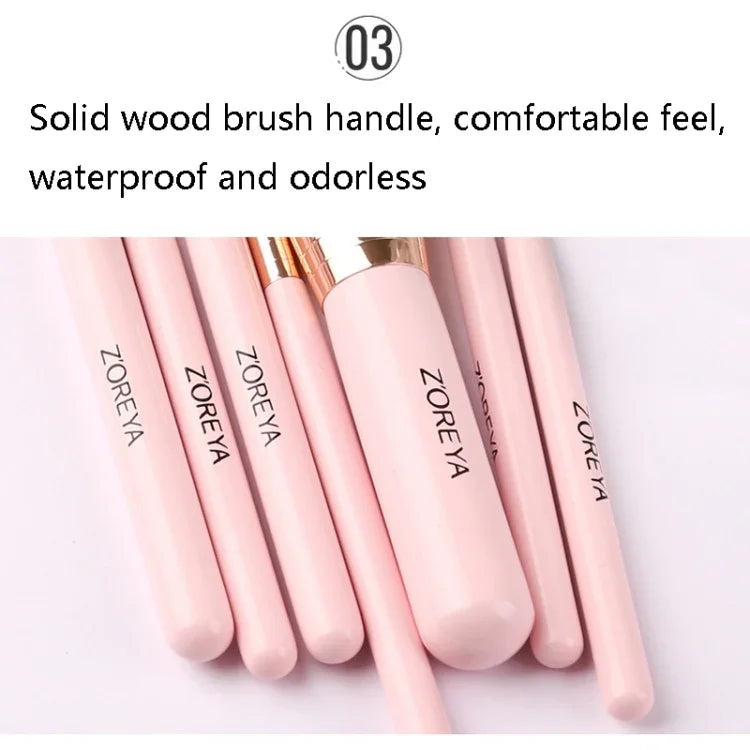 ZOREYA ZS744 Lot de 7 pinceaux de maquillage Outils de beauté Pinceau, Rose + Pochette, Noir + Pochette, Rose + Boîte en fer, Noir + Boîte en fer