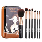 ZOREYA ZS744 Lot de 7 pinceaux de maquillage Outils de beauté Pinceau, Rose + Pochette, Noir + Pochette, Rose + Boîte en fer, Noir + Boîte en fer