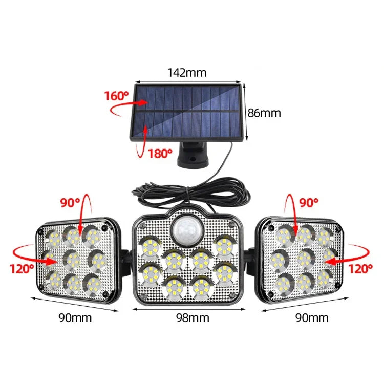 TG-TY075 Applique Murale Solaire 3 Têtes Rotatives, Détection Corporelle, Étanche pour Jardin Extérieur, Style :, 138 LED Séparables, 108 LED Séparables, 171 COB Séparables, 122 LED Séparables