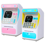 8010 Tirelire Distributeur Automatique de Billets avec Reconnaissance Faciale Simulée et Mot de Passe, Tirelire Automatique à Roulement d'Argent,Style:, Rose, Bleu, Version Rechargeable Rose, Version Rechargeable Bleue