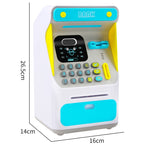 8010 Tirelire Distributeur Automatique de Billets avec Reconnaissance Faciale Simulée et Mot de Passe, Tirelire Automatique à Roulement d'Argent,Style:, Rose, Bleu, Version Rechargeable Rose, Version Rechargeable Bleue